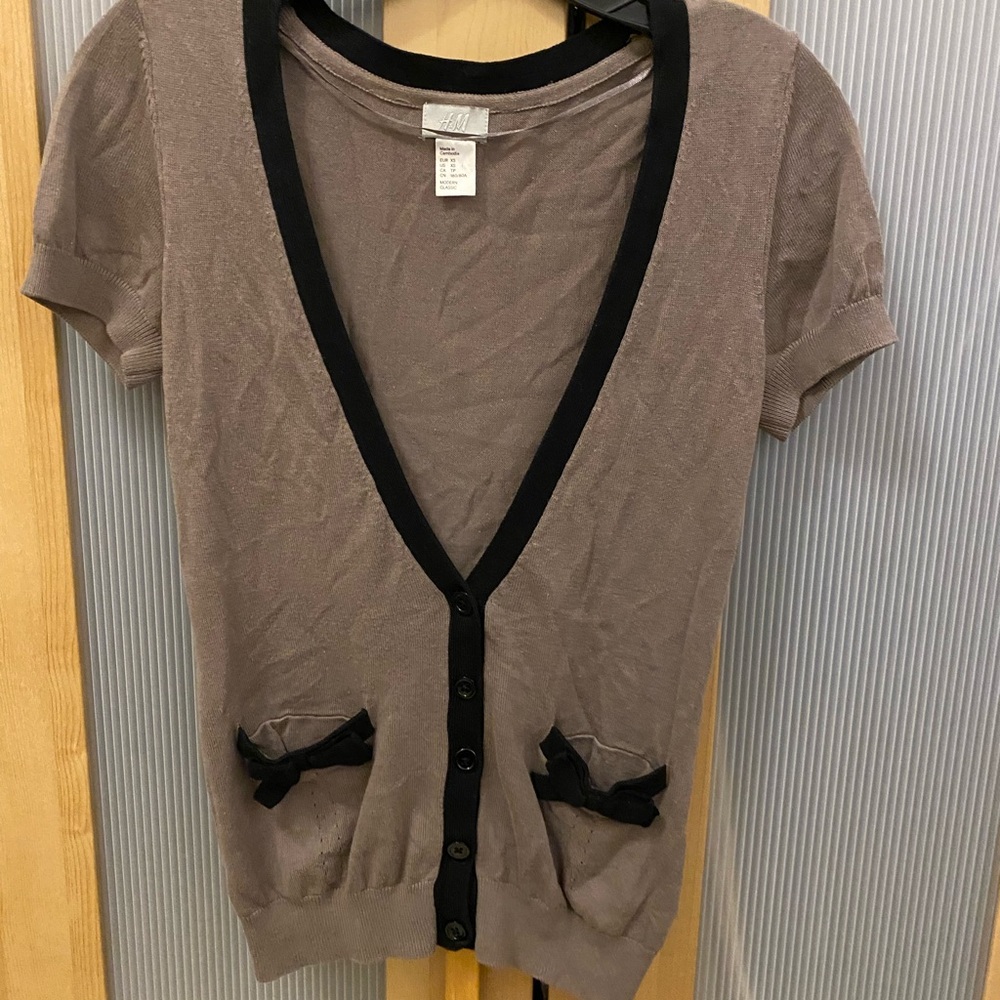 H&M brown and black short sleeve cardigan Size XS